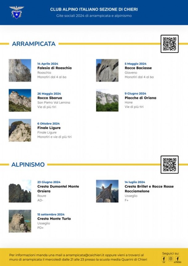 CALENDARIO ARRAMPICATA E ALPINISMO 2024